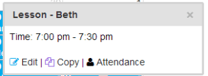 A screen shot showing the link to update student attendance directly on the calendar.