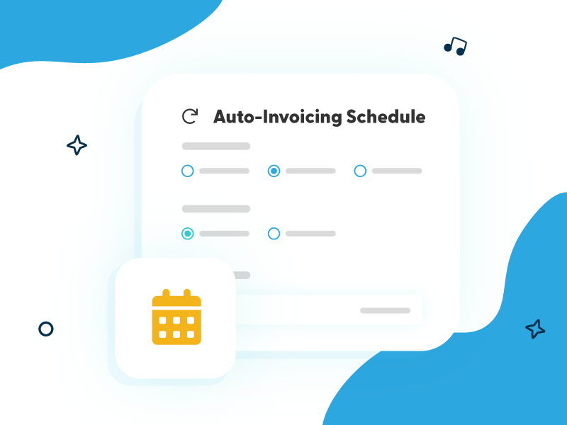 Illustration of an auto-invoicing schedule dashboard with a calendar icon, representing how music teachers avoid awkward payment conversations by automating invoices and billing.